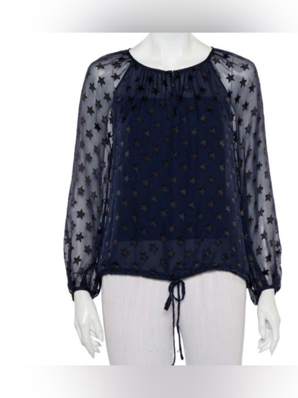 DVF Diane von Furstenberg Chrissie Star Fil Coupe Navy Silk Blend Blouse S